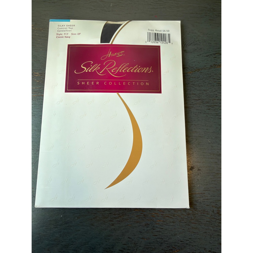 Hanes Silk Reflections Silky Sheer Control Top Sandalfoot Pantyhose Navy Size EF